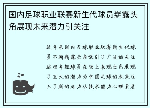 国内足球职业联赛新生代球员崭露头角展现未来潜力引关注