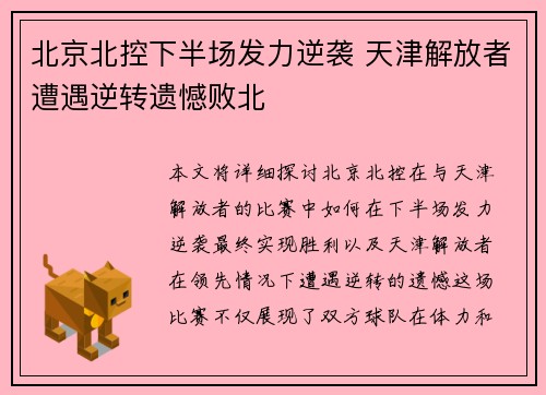 北京北控下半场发力逆袭 天津解放者遭遇逆转遗憾败北