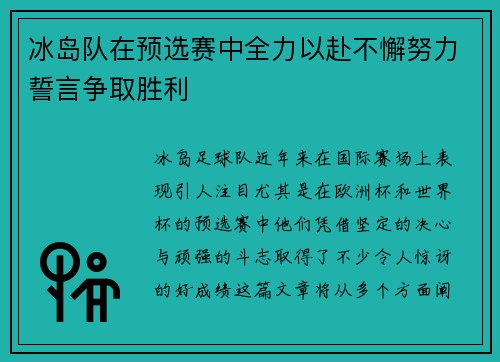冰岛队在预选赛中全力以赴不懈努力誓言争取胜利